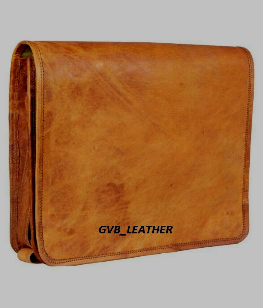 18″ Leather Men’s Genuine Brown Messenger Shoulder Fit All Laptop Briefcase Bag