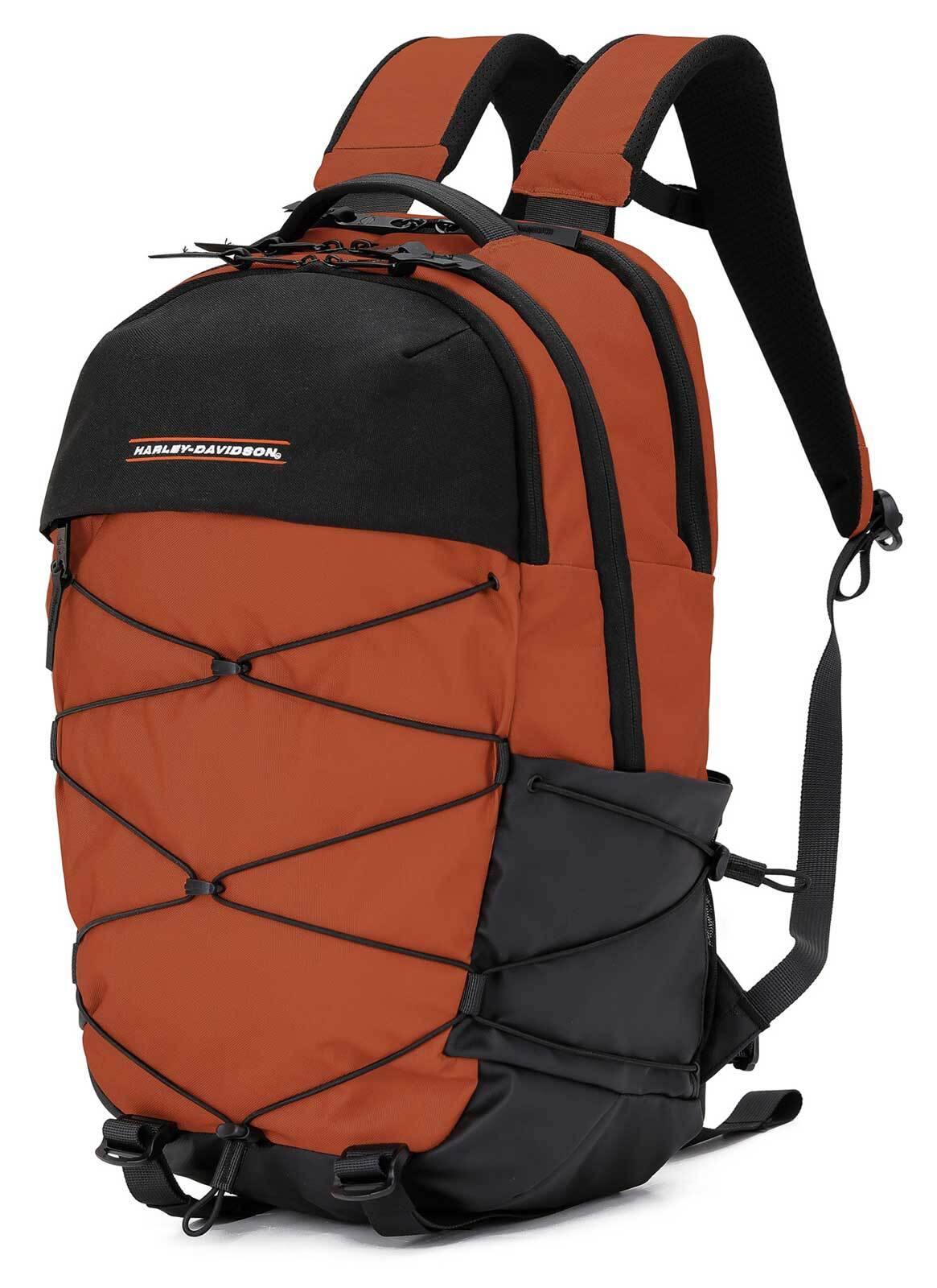 Harley-Davidson Lightweight Water-Resistant Racing Bungee Backpack – Rust Orange