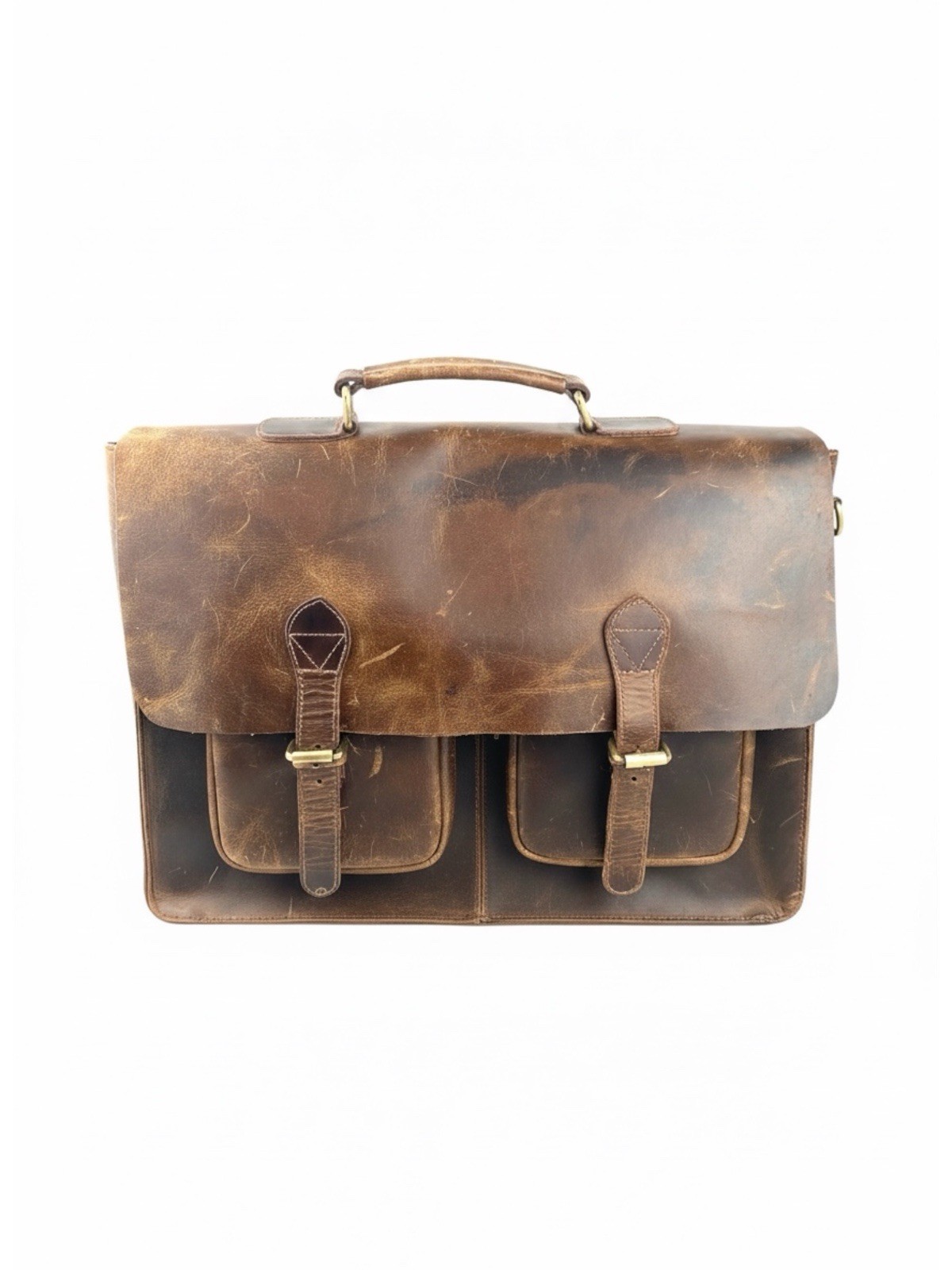 Distressed Buffalo Leather Briefcase Laptop Messenger Bag Satchel Brown Unisex