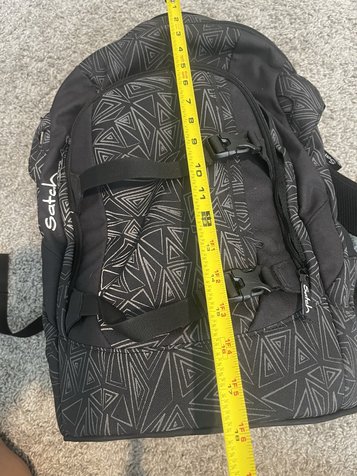 Satch Black Geometric Print Backpack School Travel Laptop Book Bag Adjustable
