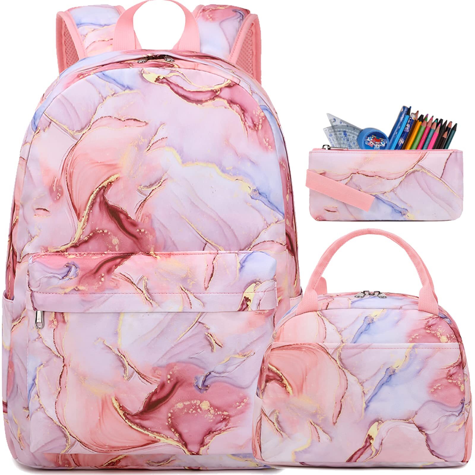 School Backpack for Teen Girls with Lunch Box Kids Bookbag Travel Daypack