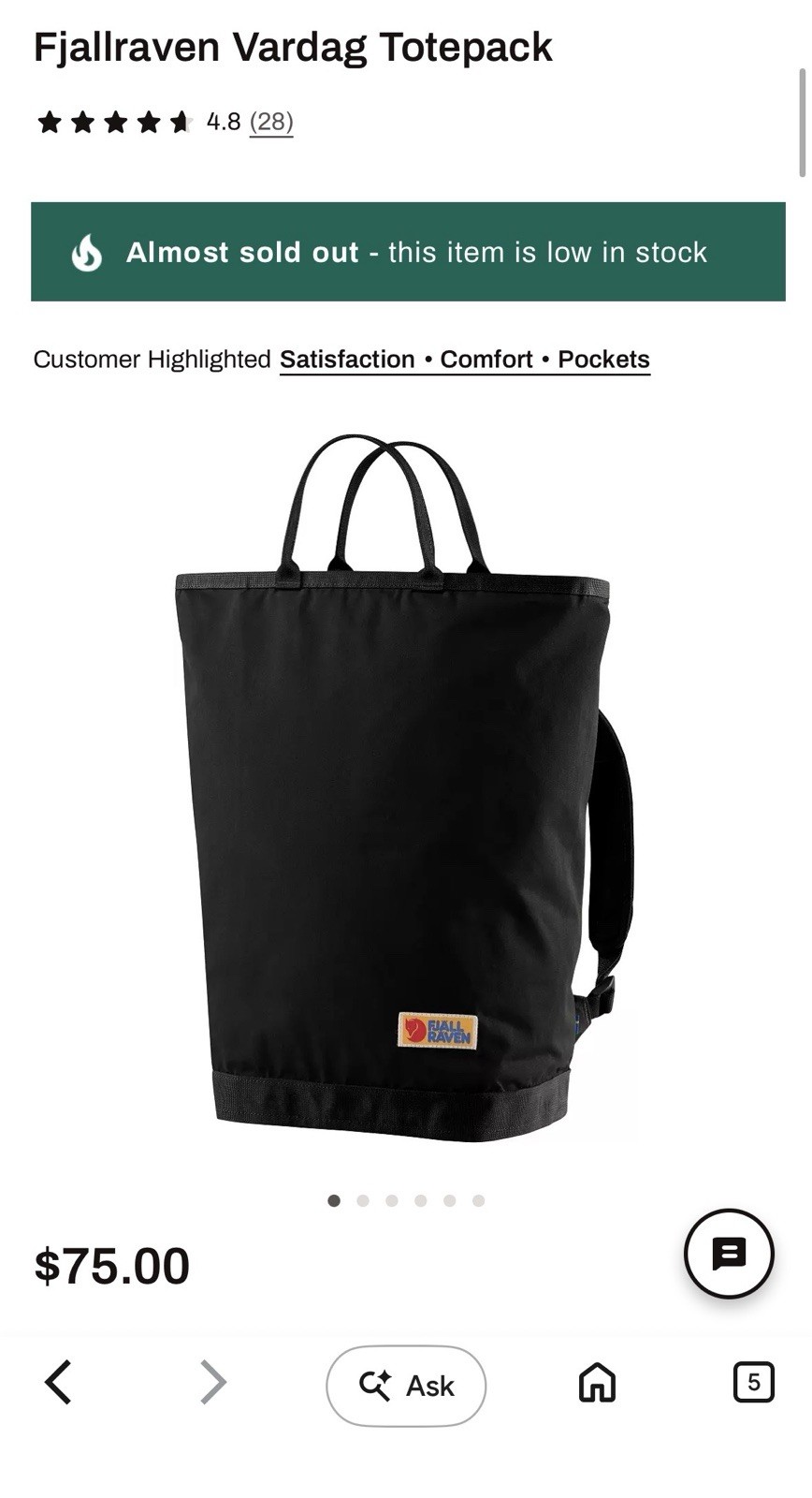 Fjallraven Vardag Totepack -black