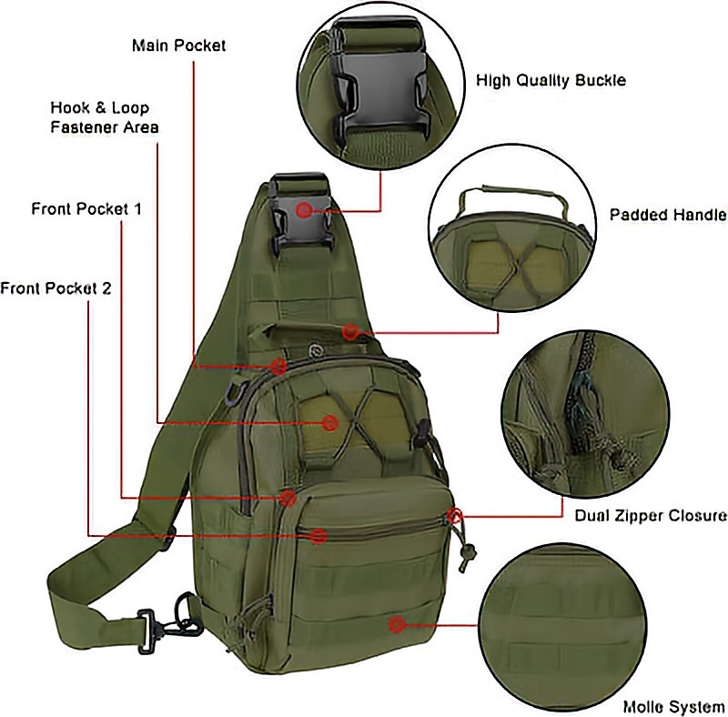 Men Backpack Molle Tactical Sling Chest Pack Shoulder Bag Outdoor Hiking Travel