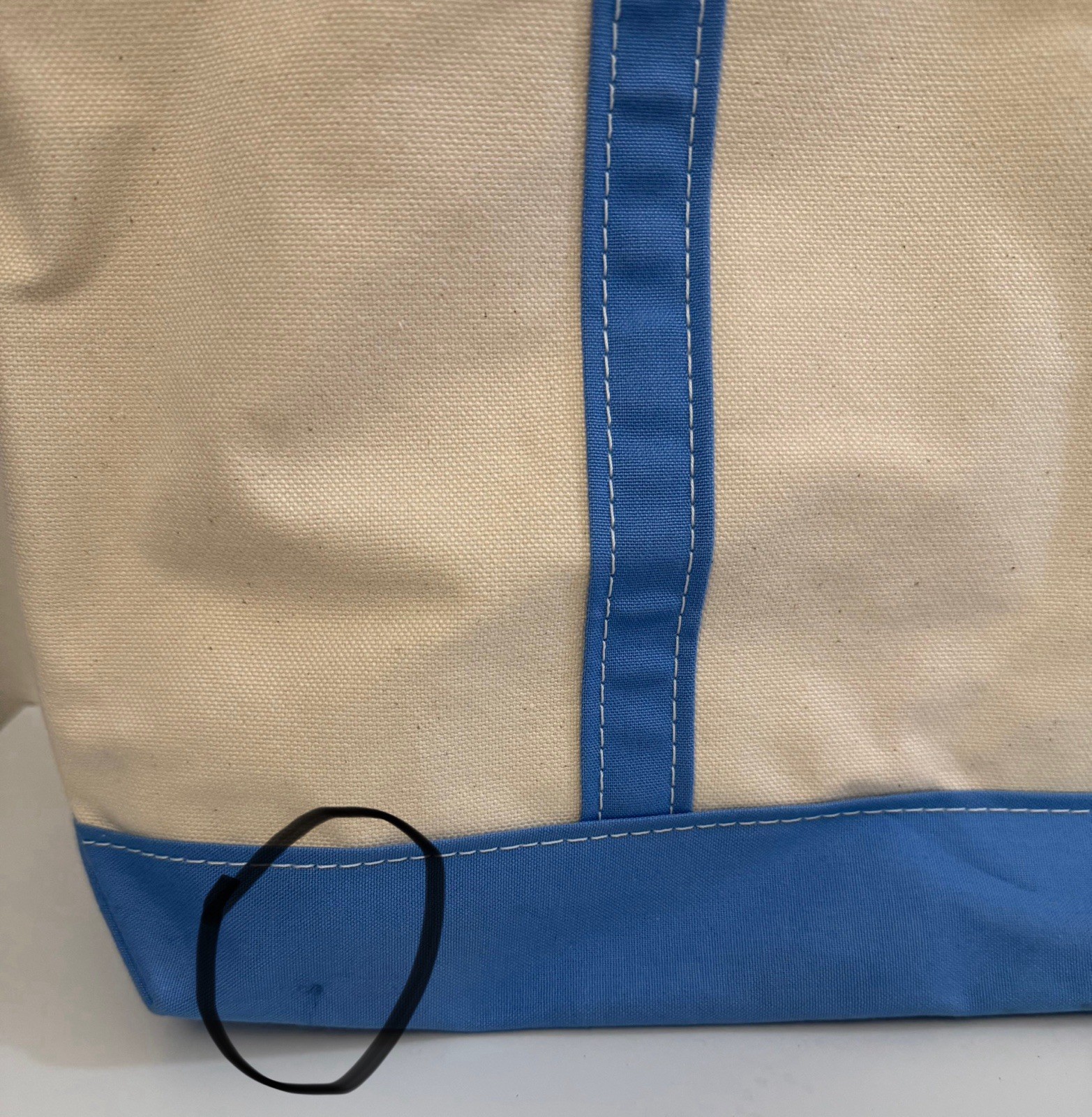 L.L. Bean Boat and Tote XL Canvas Bag Ivory and Blue Trim Name Embroidered