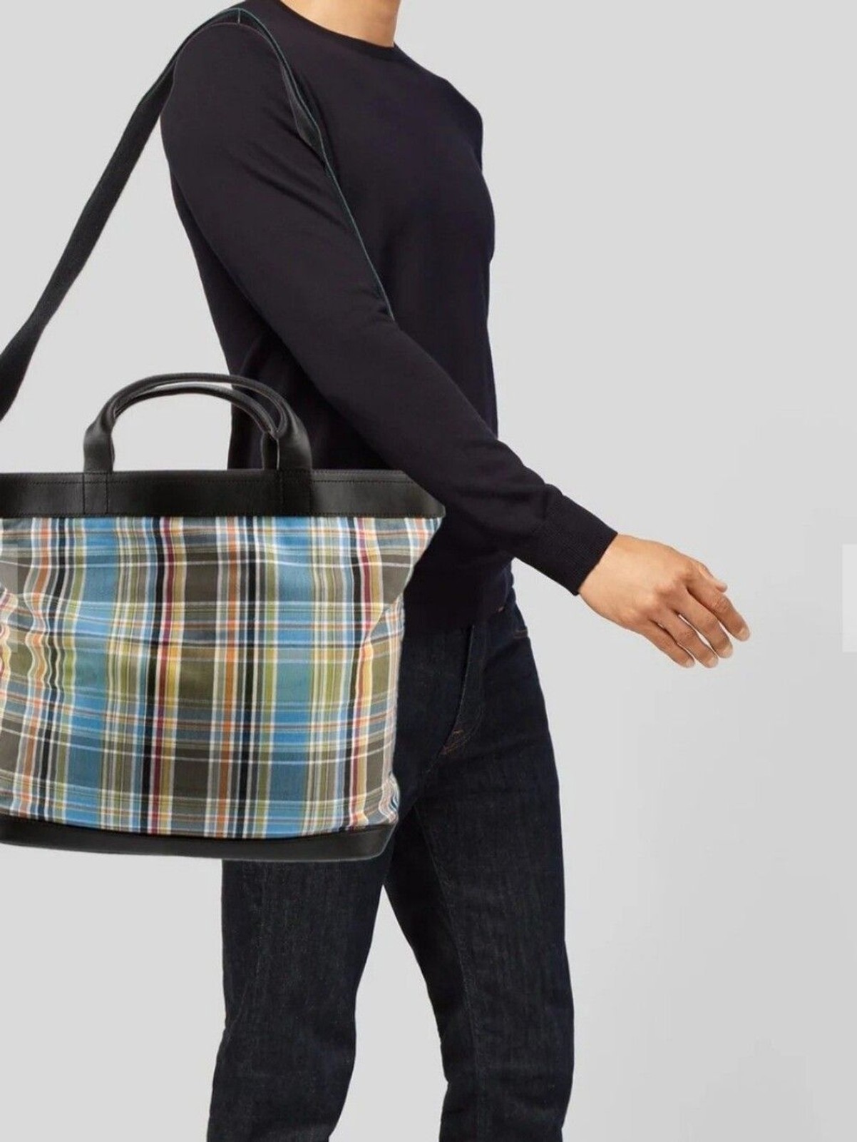 Jack Spade Plaid Fabric Open Tote Bag
