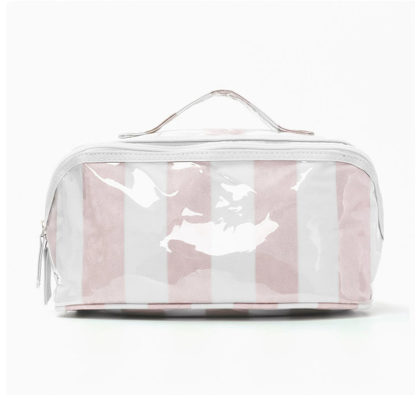Large Striped Makeup Bag Waterproof PVC Cosmetic Case Travel Toiletry Organizer