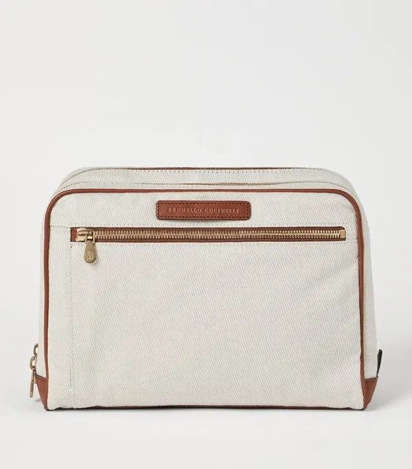 BRUNELLO CUCINELLI MEN’S CREAM LINEN CANVAS TOILETRY BAG MSRP $1865