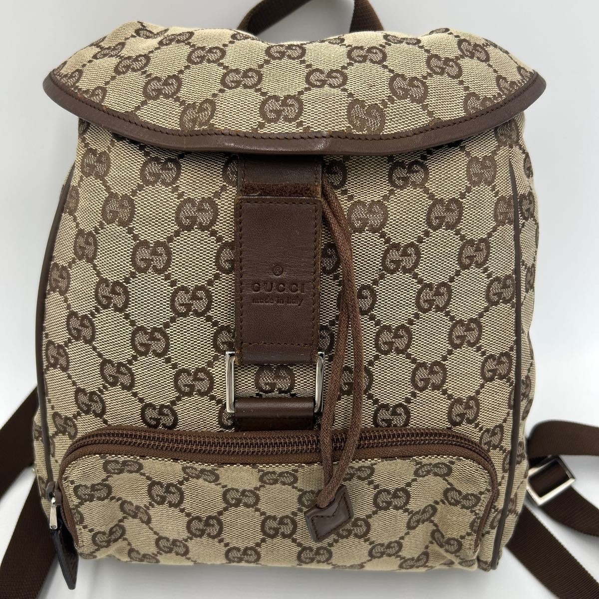 GUCCI men’s Gucci Backpack GGPattern GGCanvas Brown Leather 28×19×7.5cm