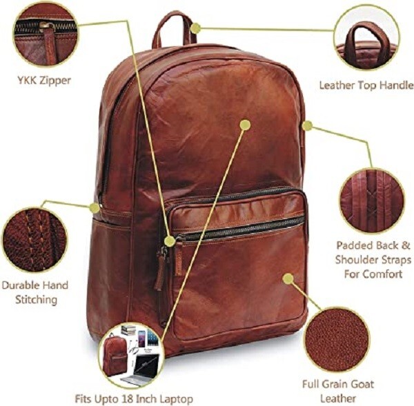 Brown Leather Backpack Multi Pockets – Laptop Bag for Men Women PL1-1.13