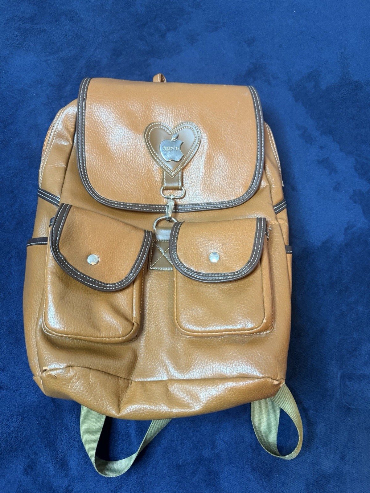 Vtg Y2K Apple Brown Leather Backpack Bag (Heart Logo) SEE PHOTOS!