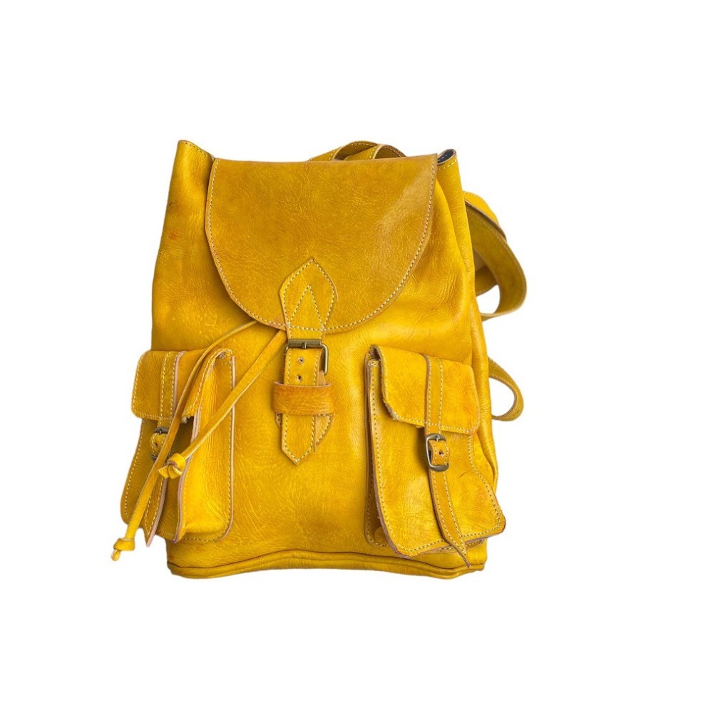 Handcrafted Genuine Leather Backpack – Yellow Leather | Double Front Pockets