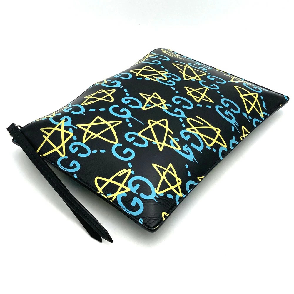 Gucci Ghost 445597 Clutch Bag Trouble Andrew Collaboration Leather Black Used