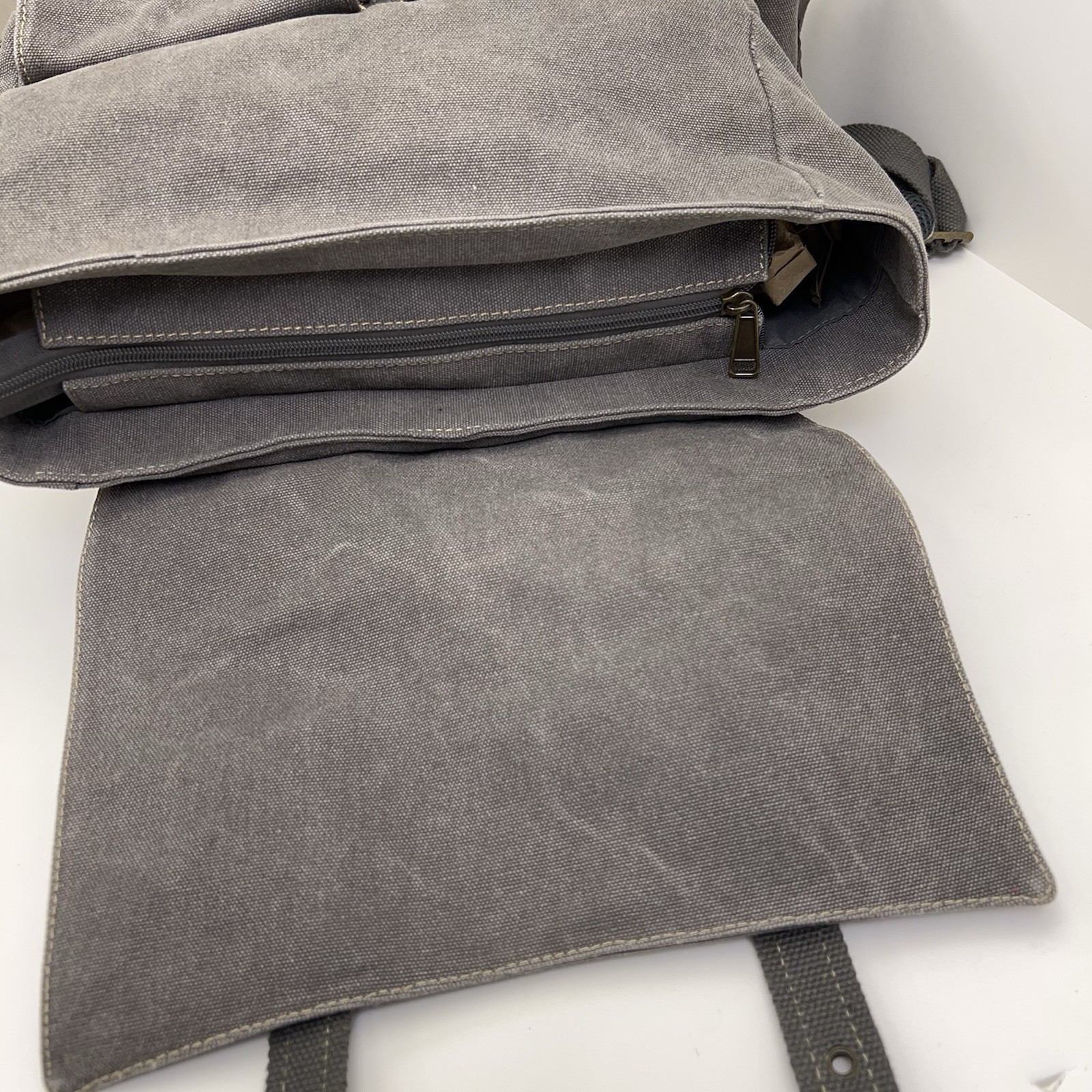 CARGOIT Canvas Leather Backpack Messenger Military Outdoor Travel Gray Rucksack