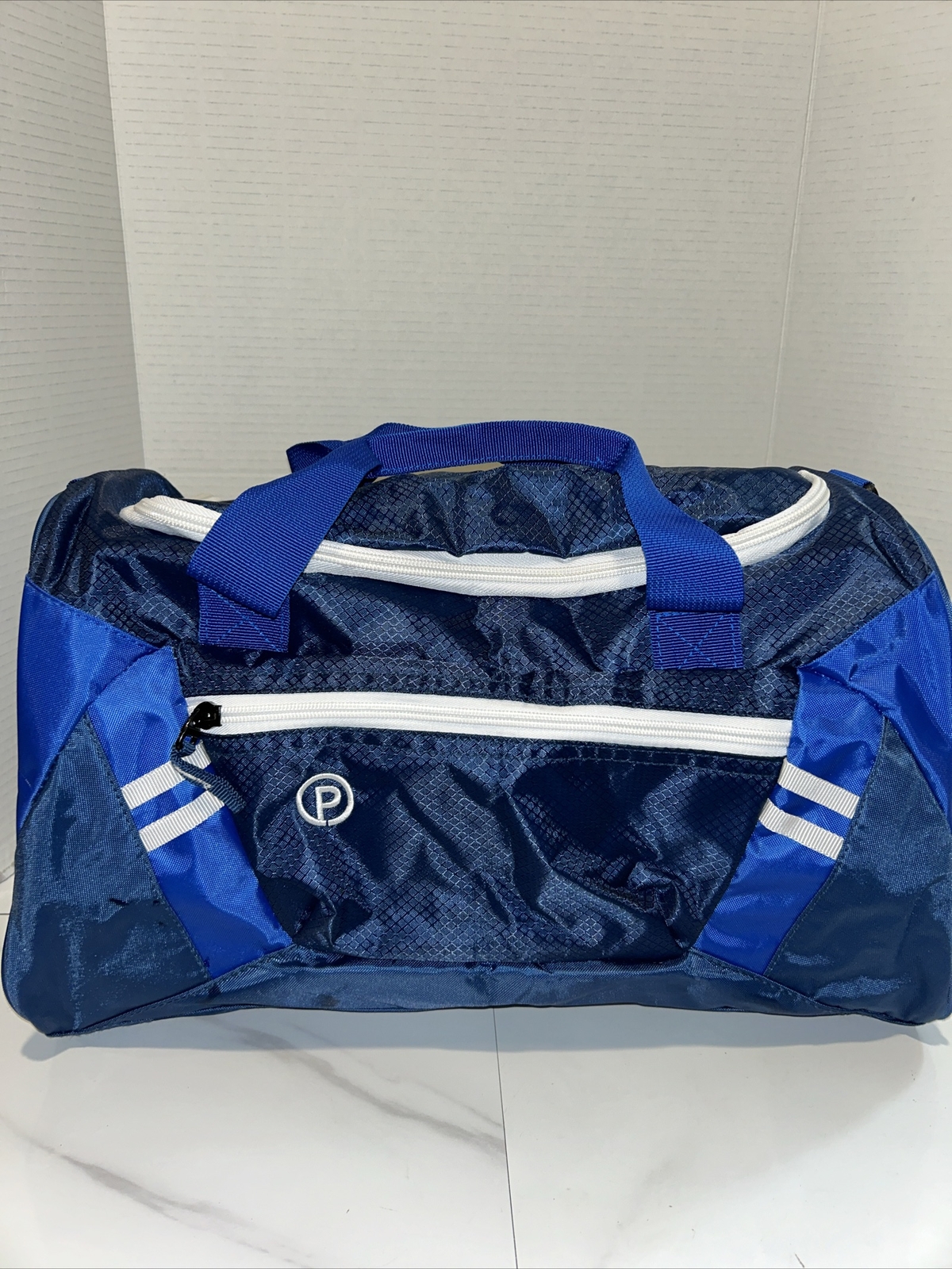 Duffle Bag By Portage 18” Canvas Blue & White Has Crossbody, New