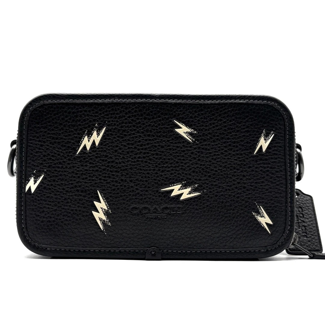 B4-005 NWT Coach Wyatt Crossbody Bag W Lightning Bolt Print Gunmetal/Black CDB31