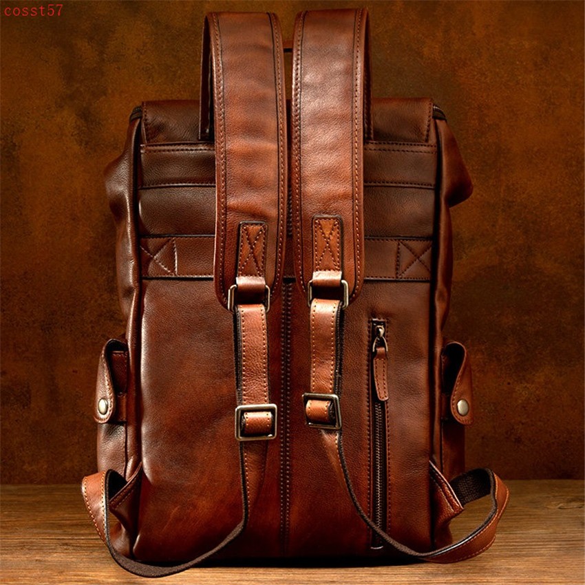 Handmade Really Cow Leather Backpack Vintage Men’s Casual Travel Bag Laptop Bag