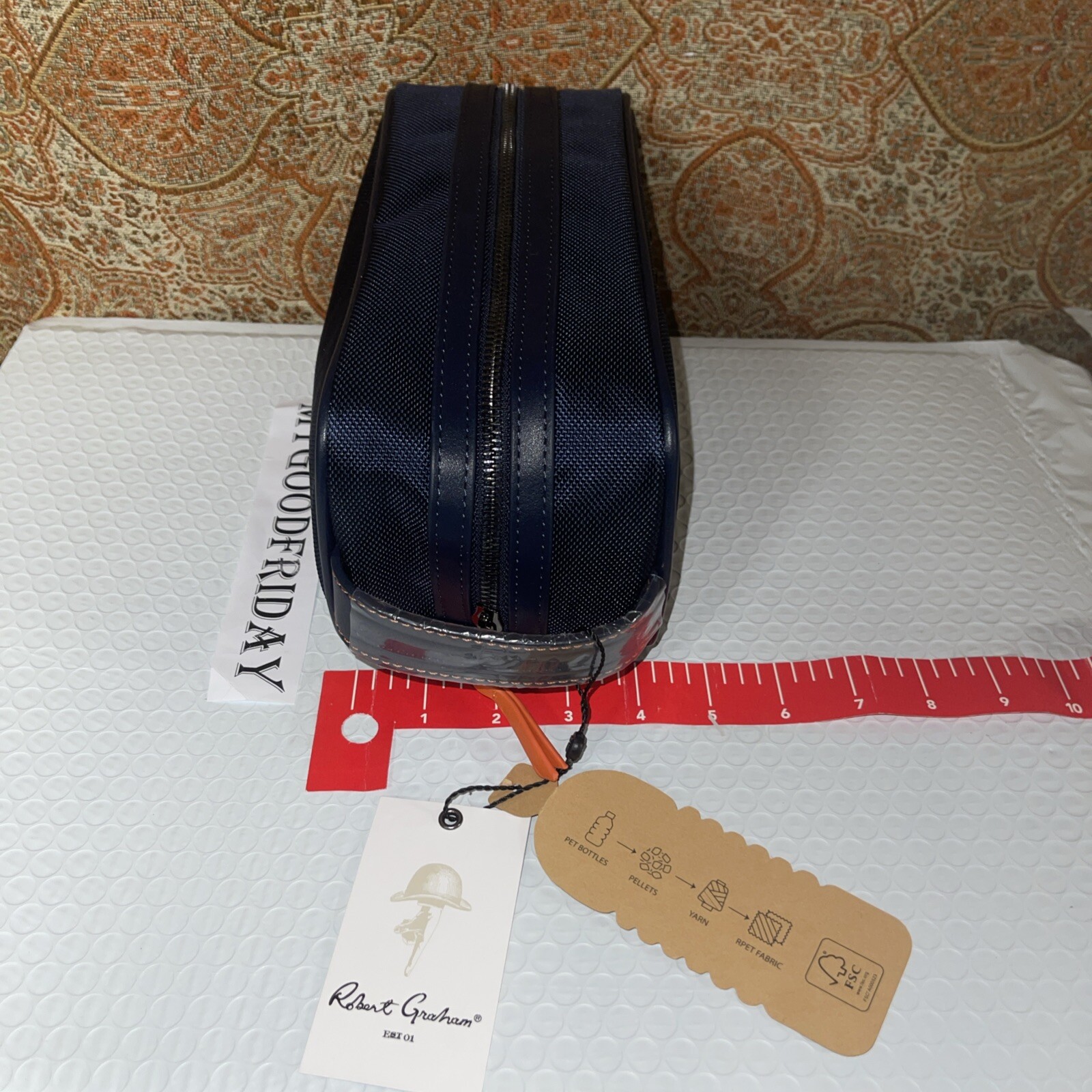 Robert Graham Navy Blue Hydrus Max Shaving Toiletry Travel Bag Paisley Interior