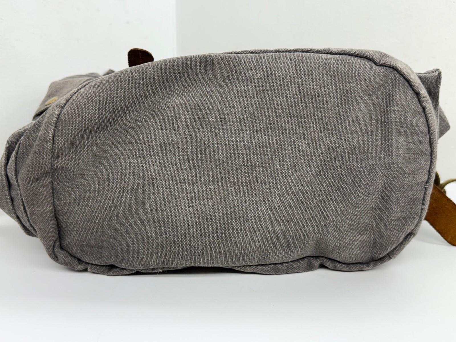KATTEE Leather Backpack Canvas Travel Bag Rucksack Gray Brown Pockets Buckles