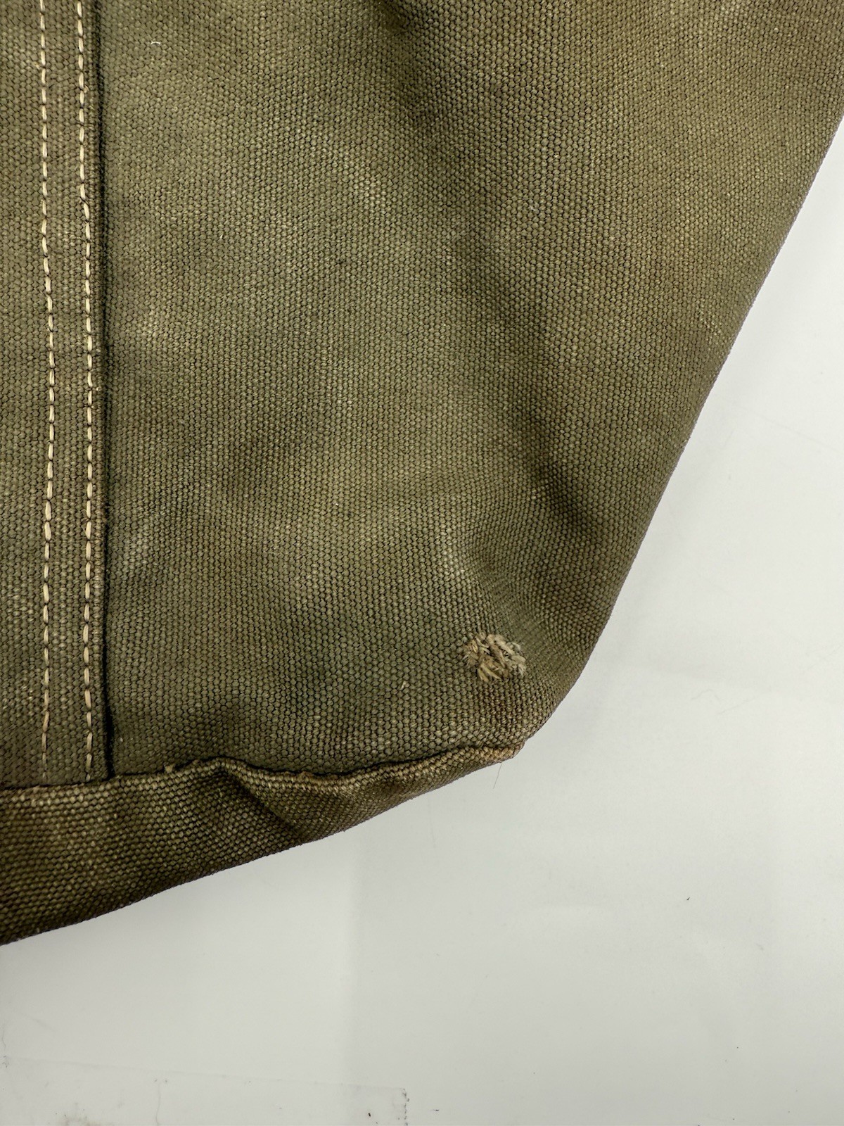 Vintage 50s Korean War Distressed Canvas Top Loader Duffel Bag Green Stamped USA