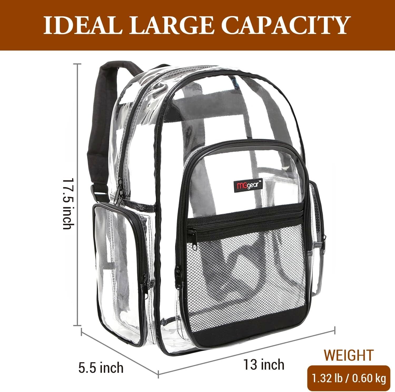 Clear Transparent See Thru School Security PVC School Backpack with Black Trim