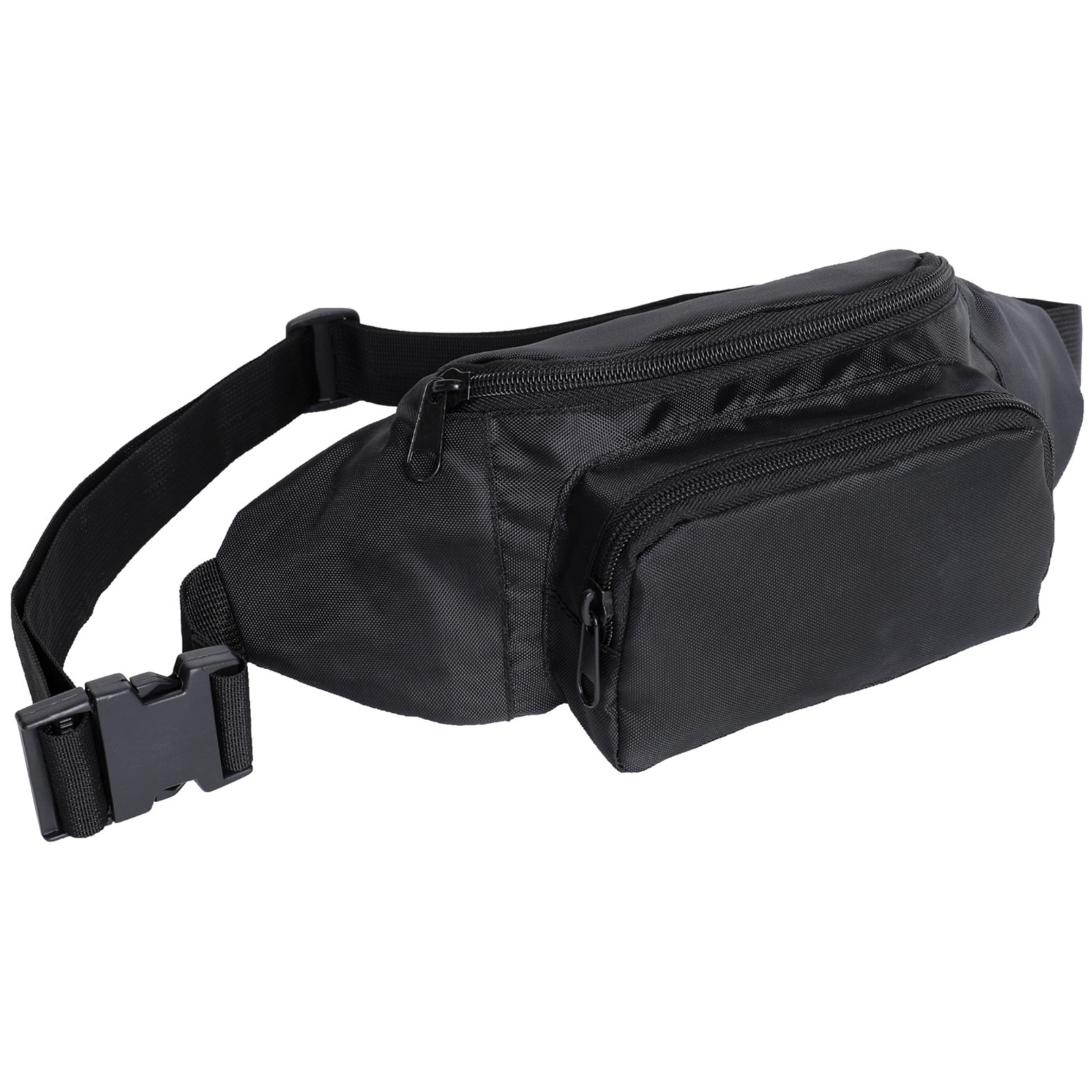 Black Crossbody Waist Polyester Fanny Pack Belt Strap Quick Release Buckle Bag
