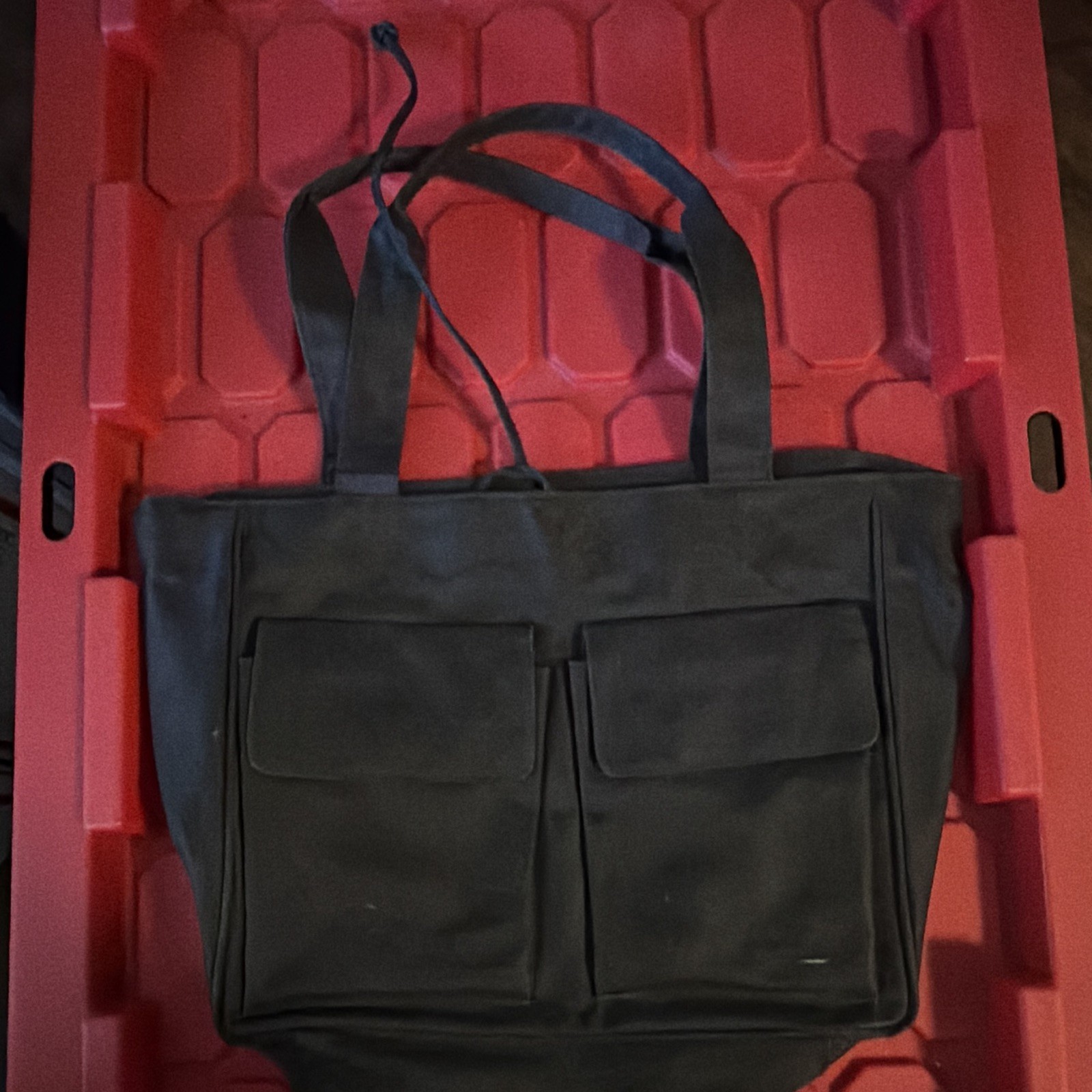 Calvin Klein Black Tote Bag Zip Double Handles Pockets Solid Men