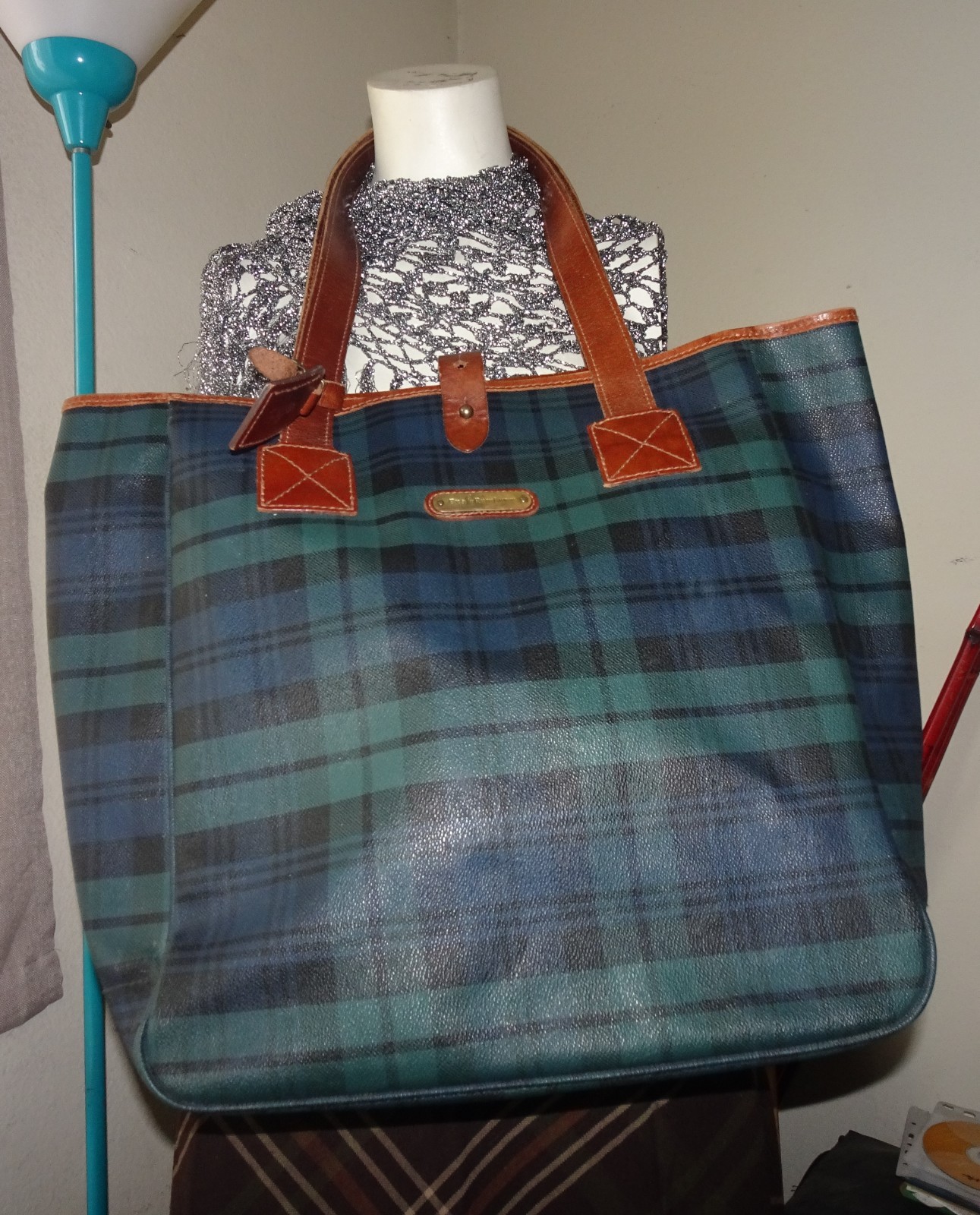 Polo Ralph Lauren Blackwatch Plaid PVC Leather Weekender Tote Bag