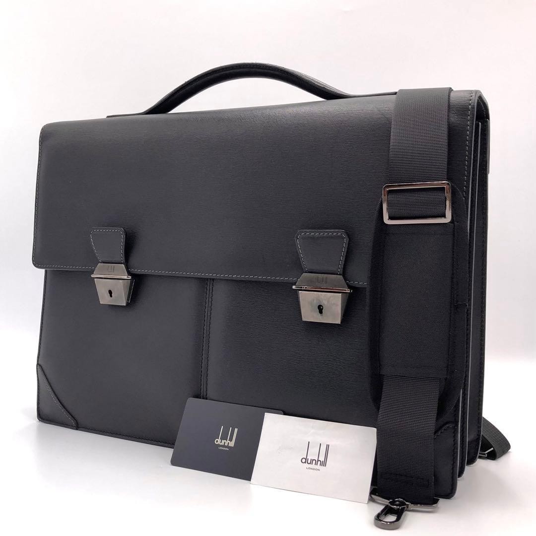 Dunhill 2Way Briefcase Messenger Bag Black Leather Business Shoulder Bag Italy