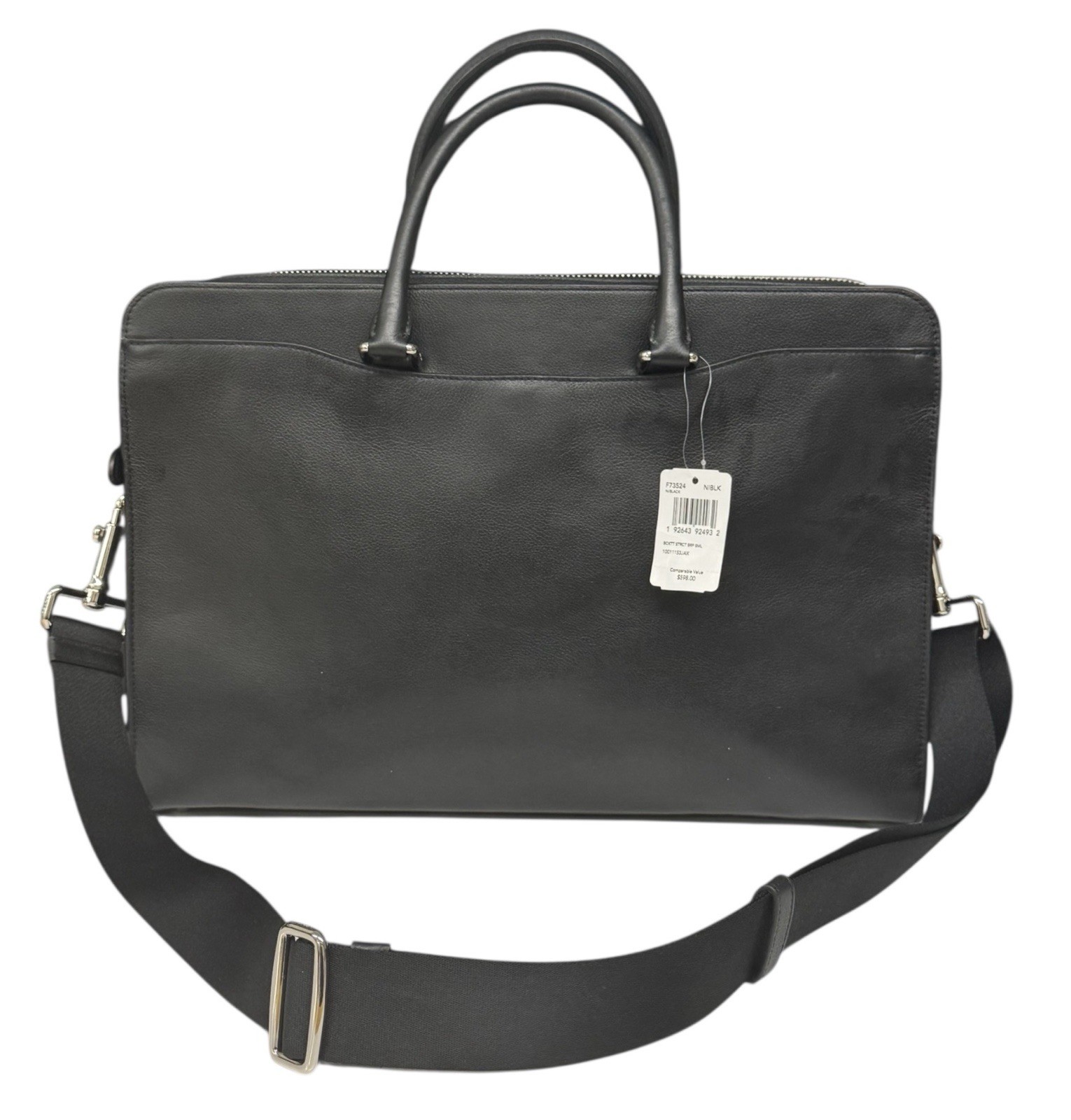NWT COACH Beckett 2-Way Structured Black Leather Shoulder Business Briefcase New