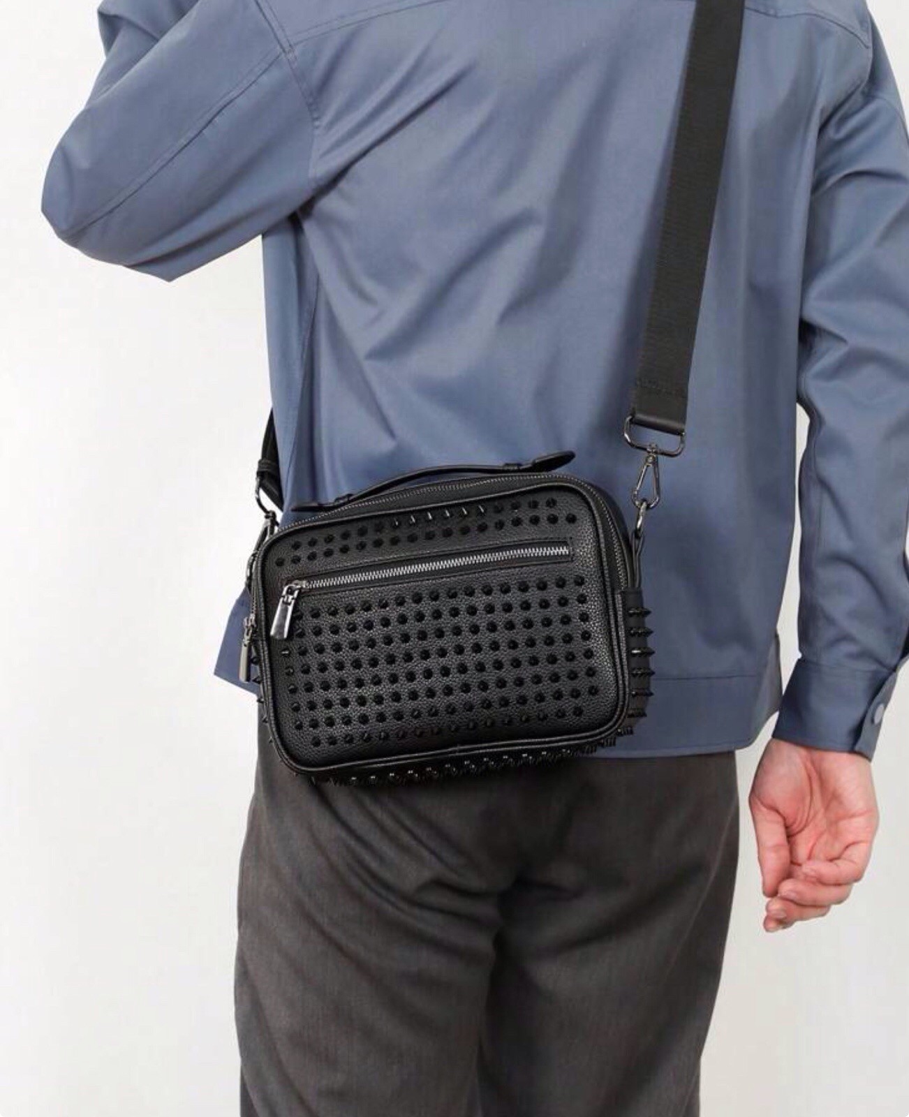 Men’s Large Capacity Rivet Studded Crossbody Bag