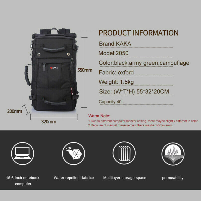 40L Large Capacity Men Shoulder Backpack Polyester Travel Messager Luggage Bag