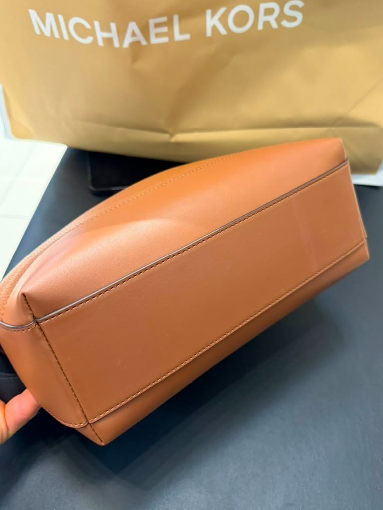 Michael Kors Cooper Pebbled Leather Soft Crescent Bag Luggage Men Crossbody