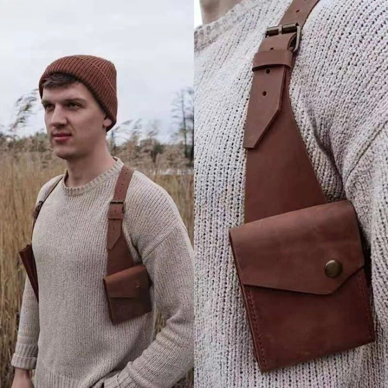 Shoulder Harness Bag Steampunk PU Leather Anti Double Wallet Underarm Bag Case