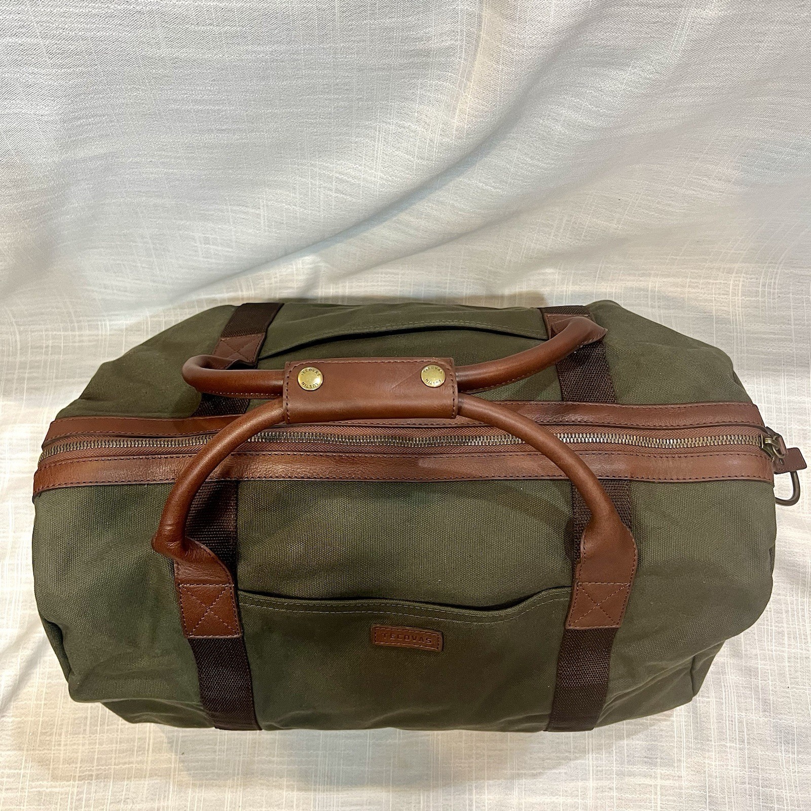 Tecovas Large Olive Green Canvas Duffle Bag Weekender Canvas and Leather w/Strap