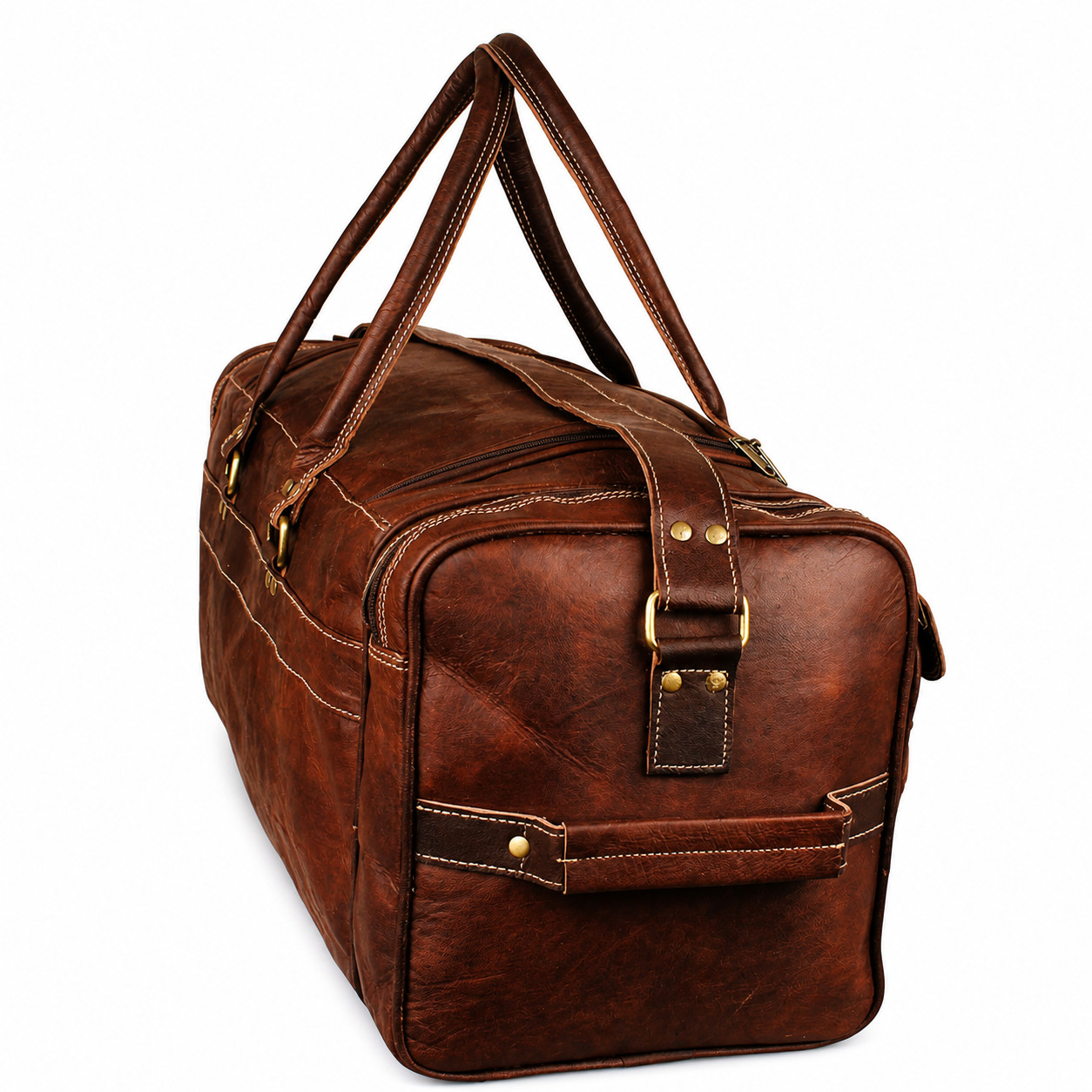 Handmade Rustic Leather Duffle 21in Vintage Weekender Carry On Travel Bag Large