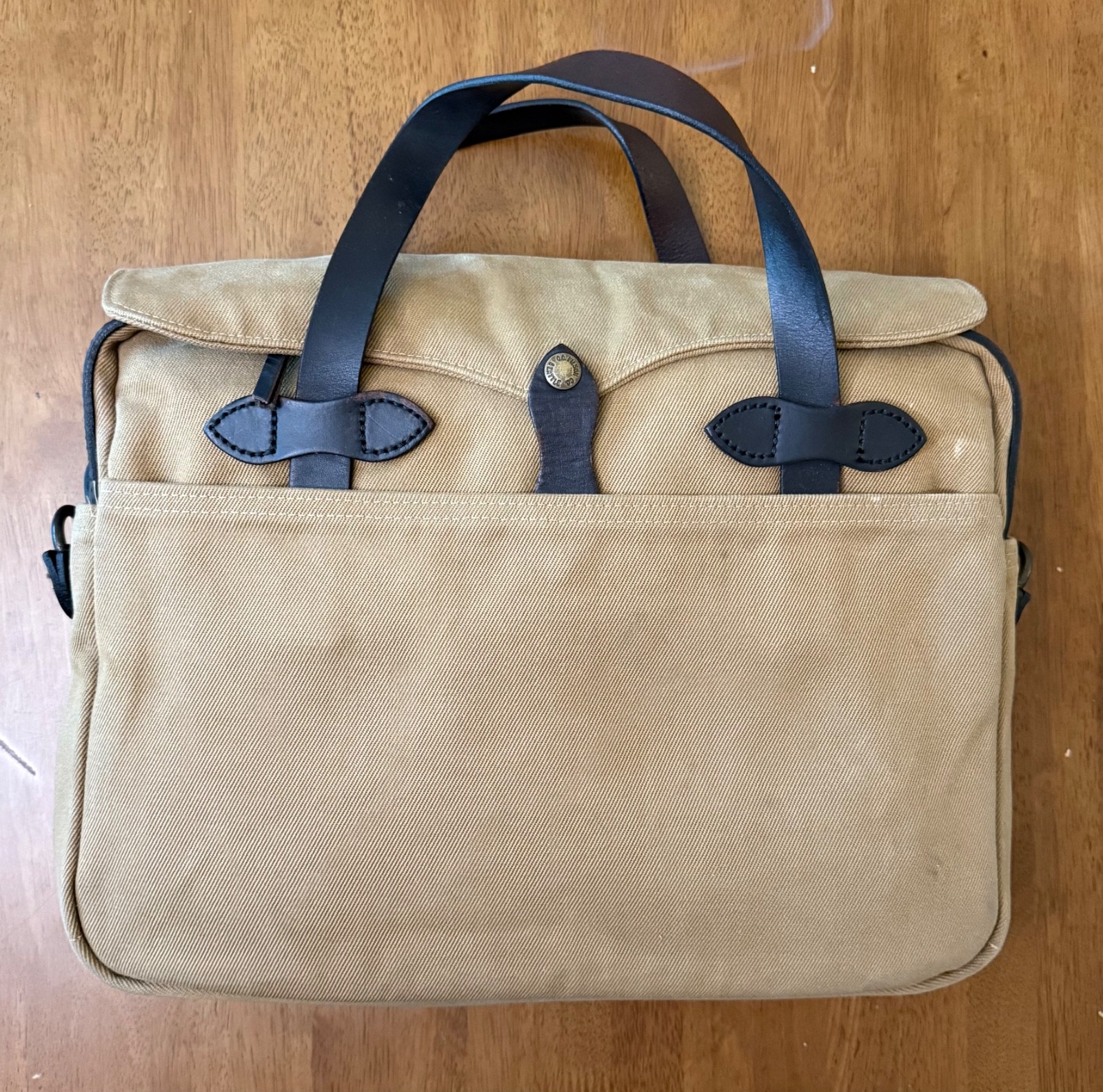 Filson Original 256 Briefcase Tan Twill Leather Made USA Laptop Bag No Strap