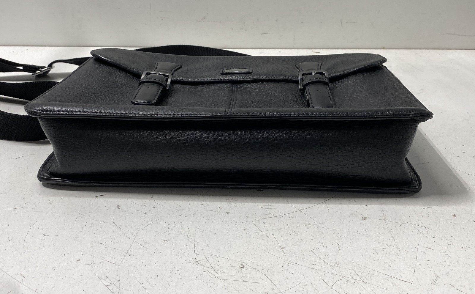 Ted Baker Black Pebbled Leather Messenger Bag Briefcase Playing Card Lining
