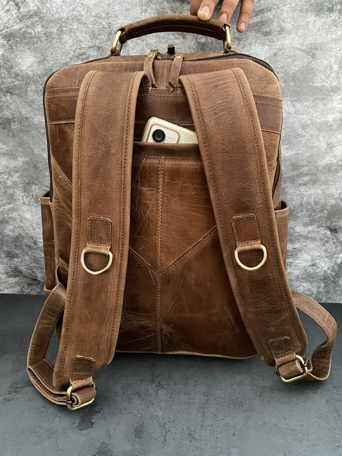 16 In Buffalo Leather Backpack Shoulder Bag Laptop Rucksack Office Handbags