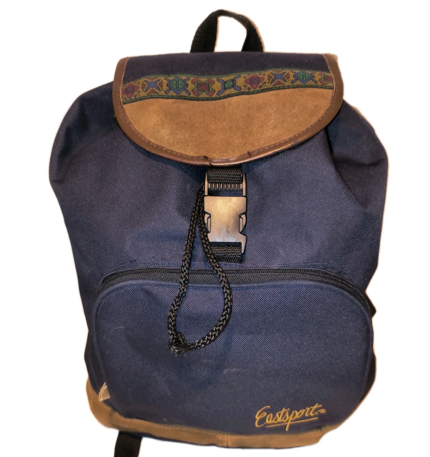 Vintage Eastsport Navy Blue Canvas & Suede Backpack – Excellent Condition