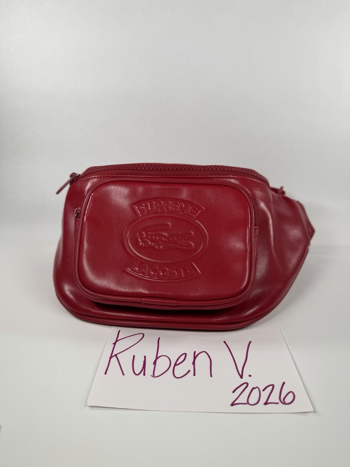Supreme x Lacoste SS18 Waist Bag Fanny Pack Red Leather 100% Authentic Used
