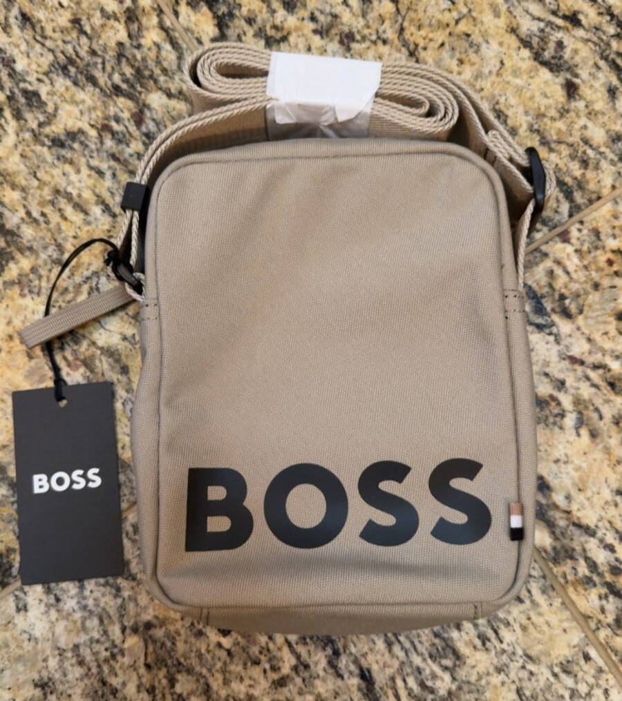 HUGO BOSS $128 Pixel_OU_S Zip Shoulder Crossbody Bag Beige AUTHENTIC NEW 5049470