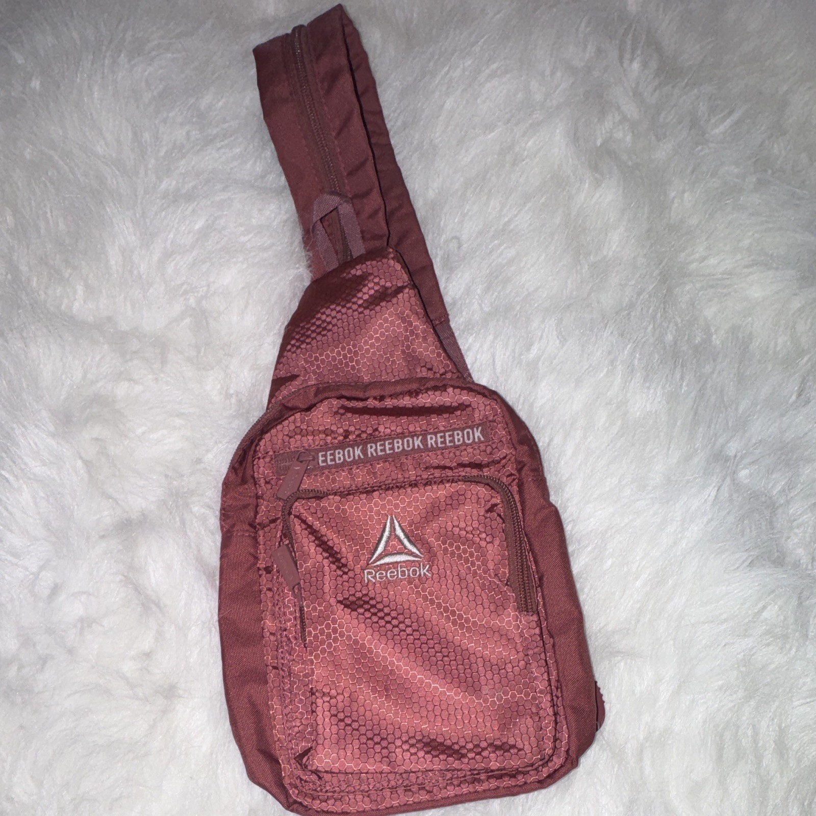 Reebok Burgundy Crossbody Sling Bag Zip Closure, Pockets, Adjustable Strap