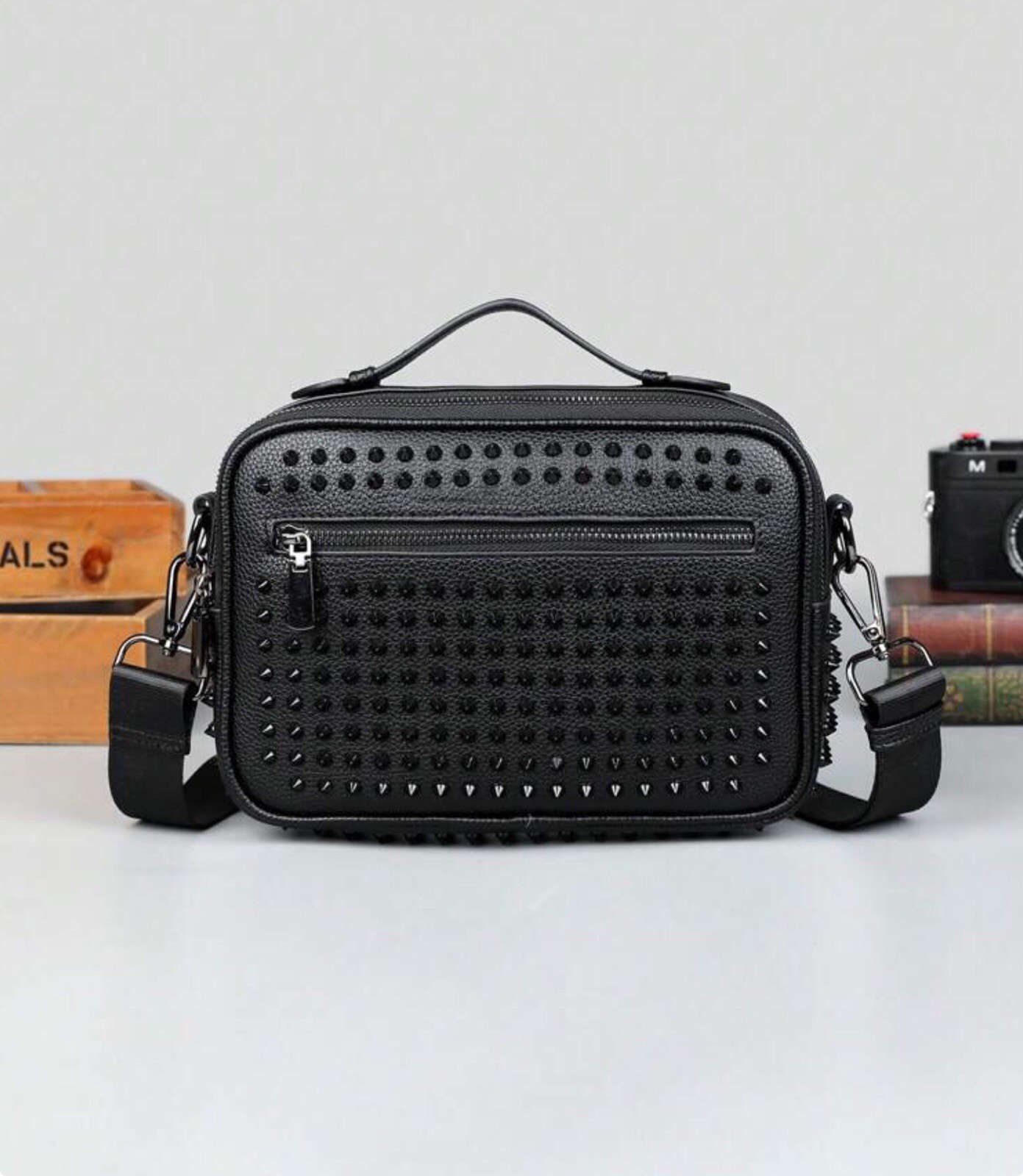 Men’s Large Capacity Rivet Studded Crossbody Bag