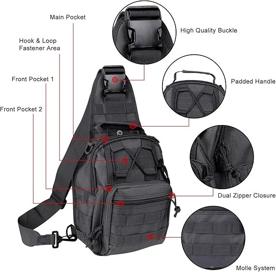 Men Backpack Tactical Sling Bag Chest Shoulder Fanny Pack Cross Body Molle Pouch