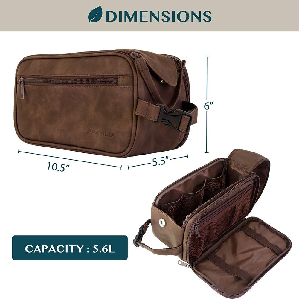 Men’s Travel Toiletry Bag PU Leather Dopp Kit Water Resistant Organizer Case