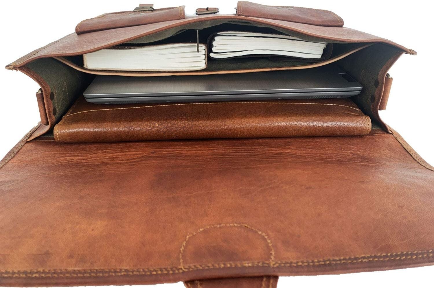 Stylish Leather Briefcase with Adjustable Strap – 18-inch Laptop Messenger