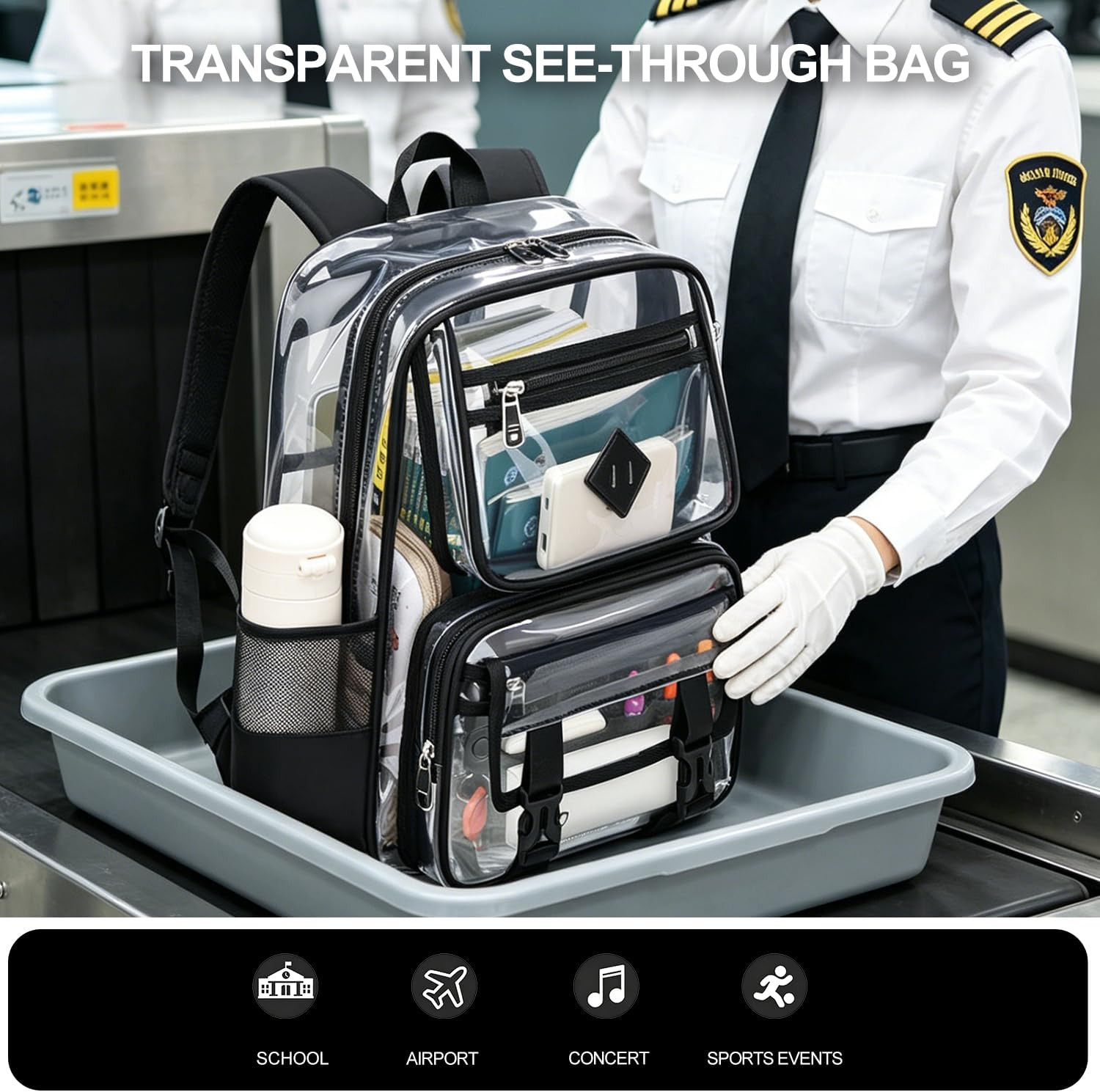 Clear Backpack for School, 16.5 Inch Large Heavy Duty Transparent Backpacks Stad