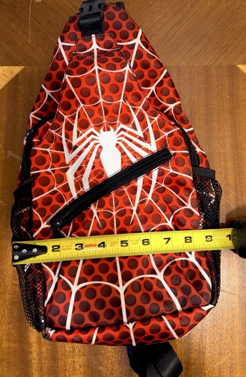 Spider-Man Sling Backpack Bag Red Black Web Polka Dot 11.5″ x 7.5″