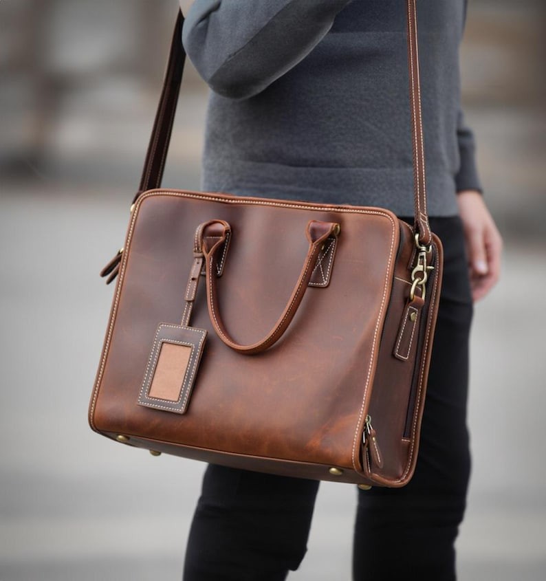 Custom Leather Briefcase for Men, Personalized Work Bag, Fathers Day Gift, Gift