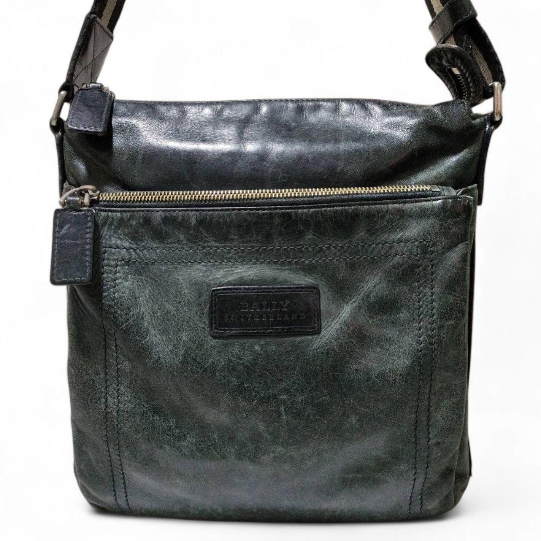 Authentic Bally Shoulder Bag Trainspotting Stripe Leather 28cm Black Crossbody